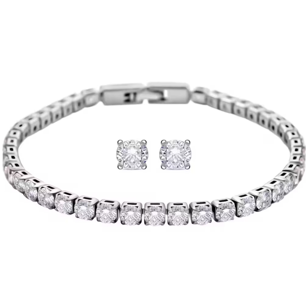 2 piece Set Bracelet (7.00 In) + Earrings set In Silvertone 20.90 ctw NWT